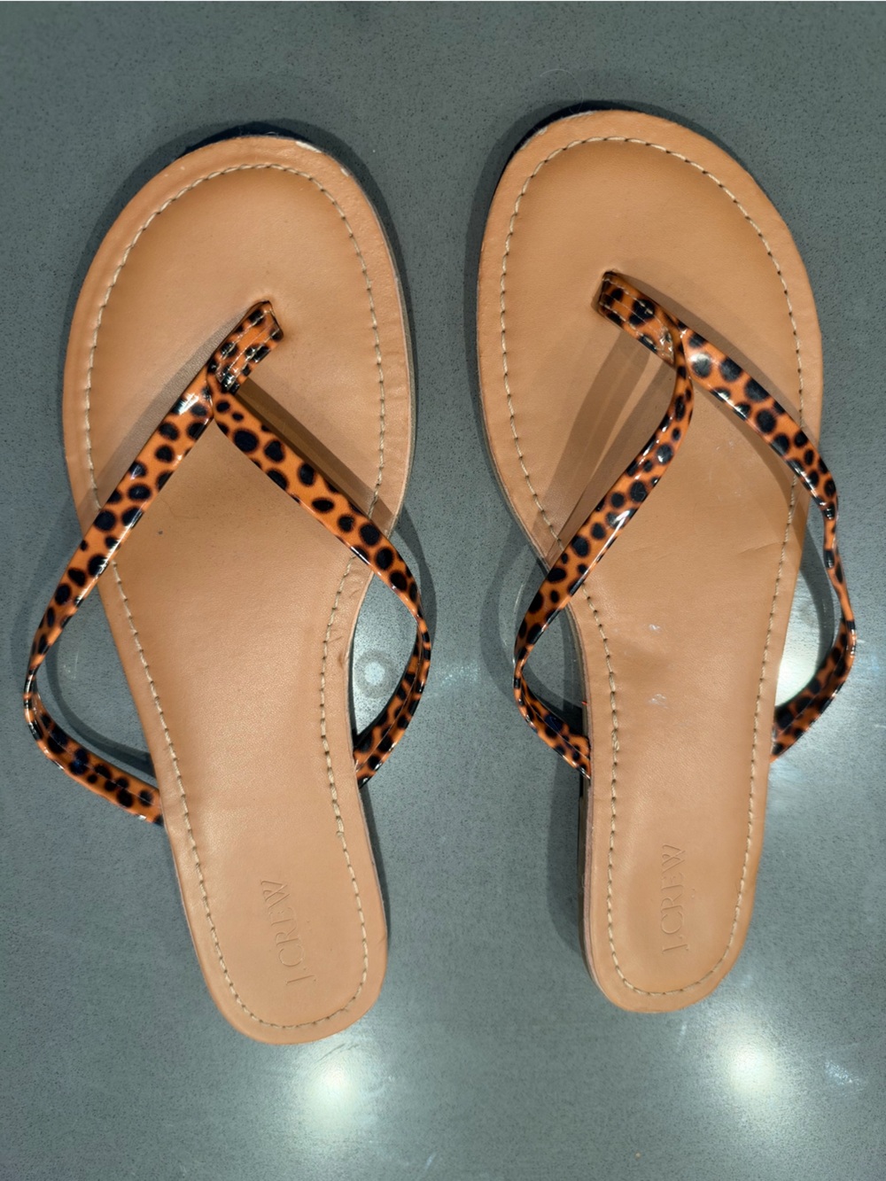 J. Crew Leopard-Pattern Thong Sandals in Tan and Black